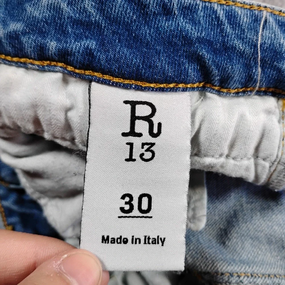 R13 Mens Slim Fit Light Wash Distressed Blue Jeans Made in Italy  32x27 - Picture 2 of 16